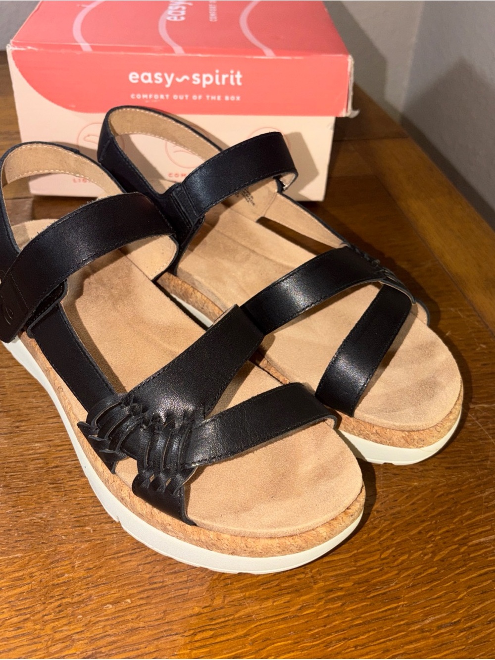 Easy Spirit Size 8.5 W Leather Black Ilena Women’s Adjustable Strap Sandals